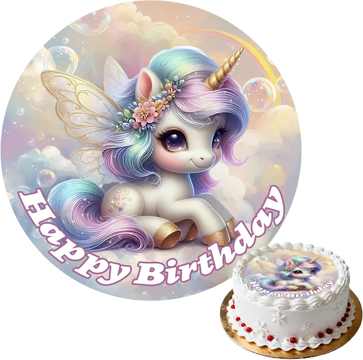 Decorazione per torta di compleanno di Unicorno, Carta Commestibile con Motivo
