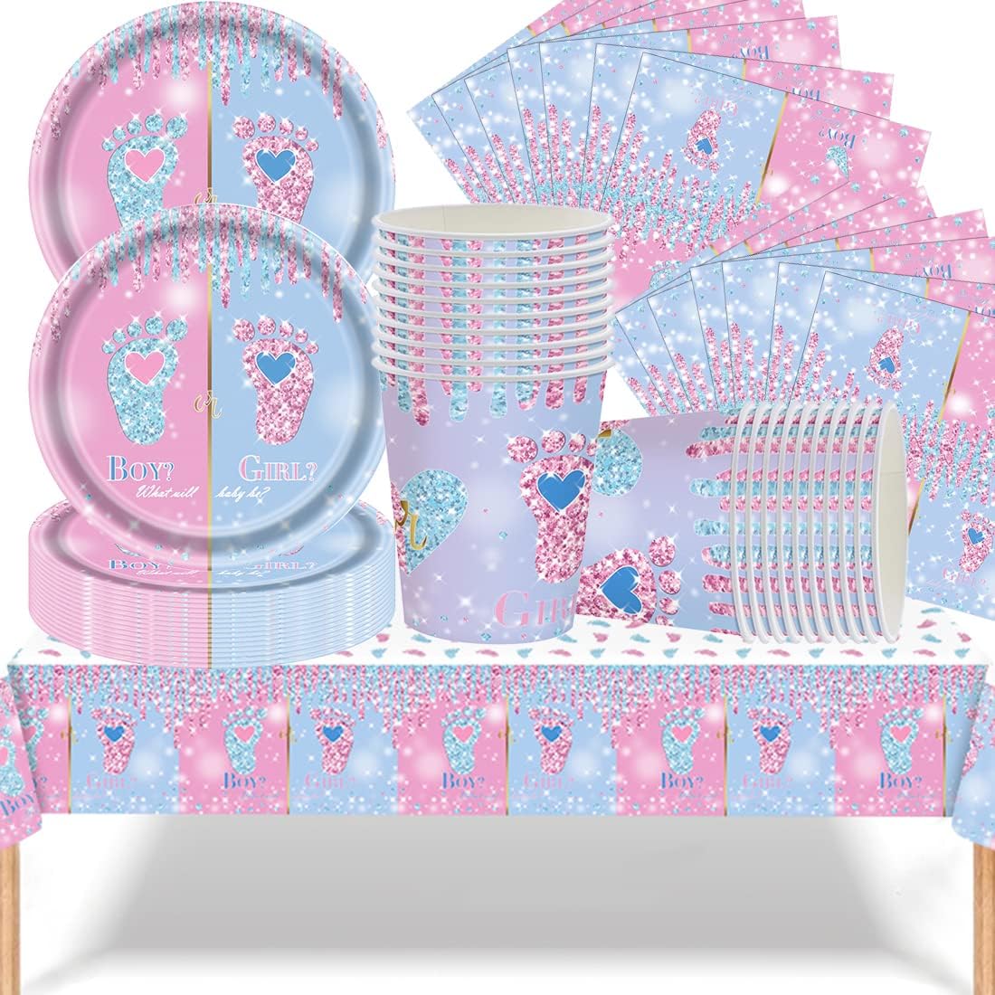 Stoviglie Gender Reveal, Doyomtoy Set di 53 Pezzi