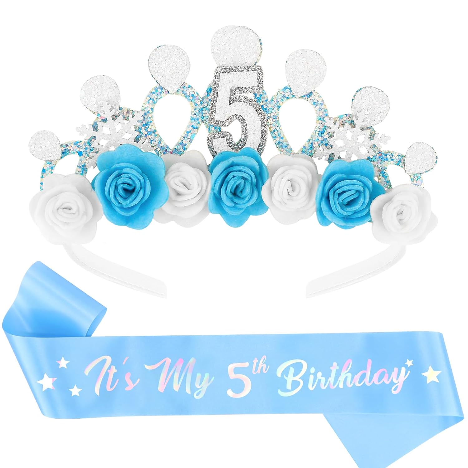 CUBACO 5th Birthday Crown Headband and Sash