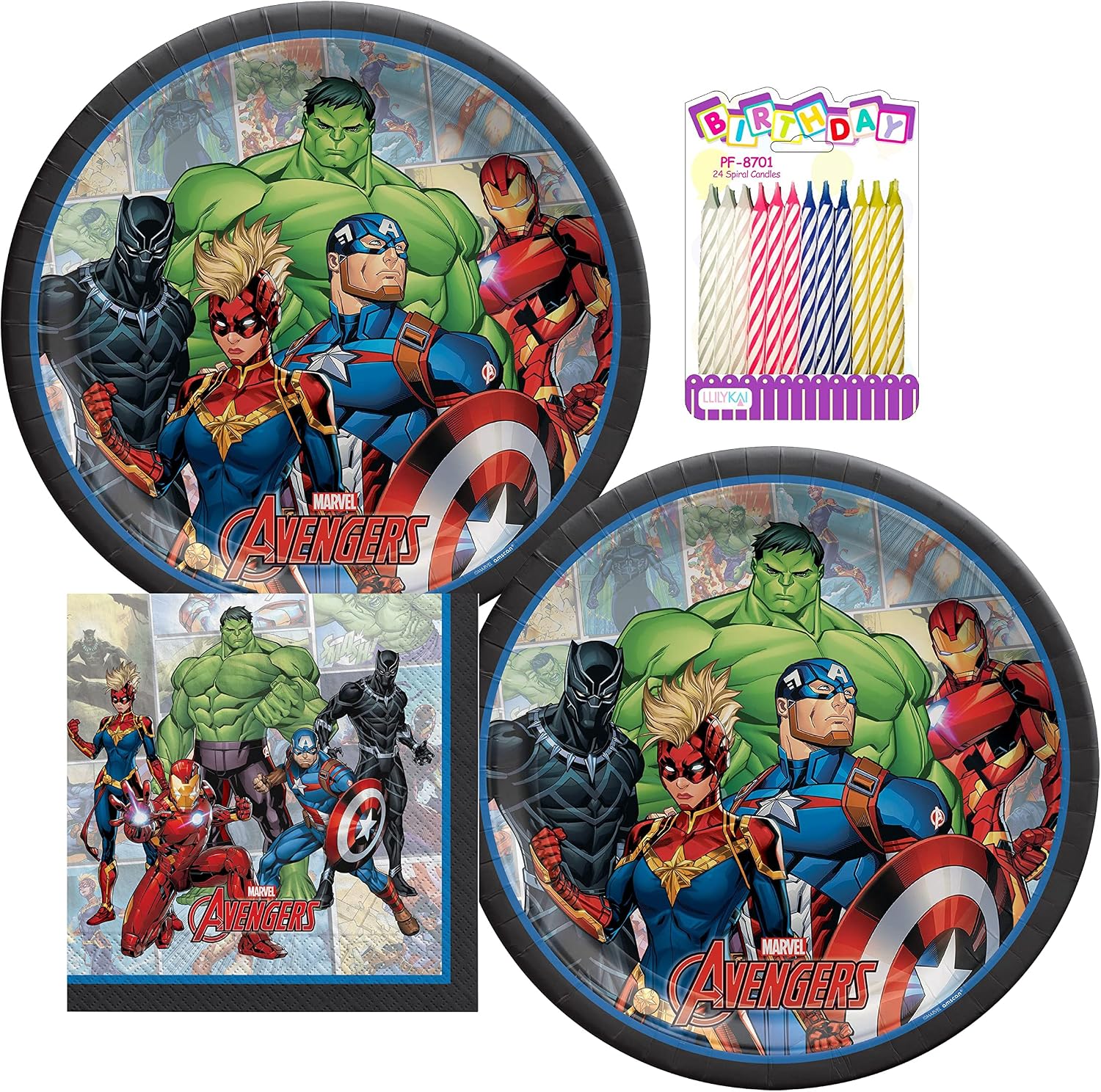 Hulk, Iron Man, Capitan America, piatti e tovaglioli di 9