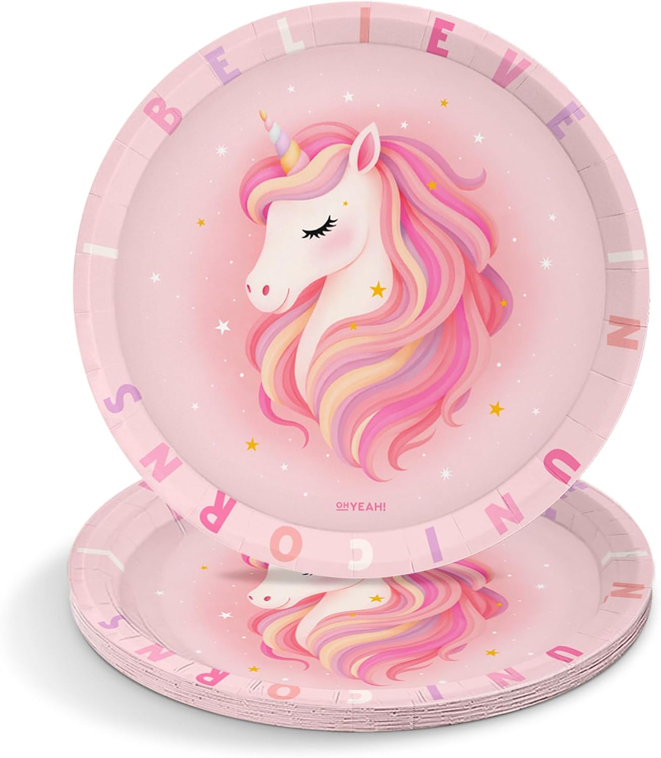 Piatto di Cartone Usa e Getta Festa Unicorno Rosa Baby - Ø 23 cm