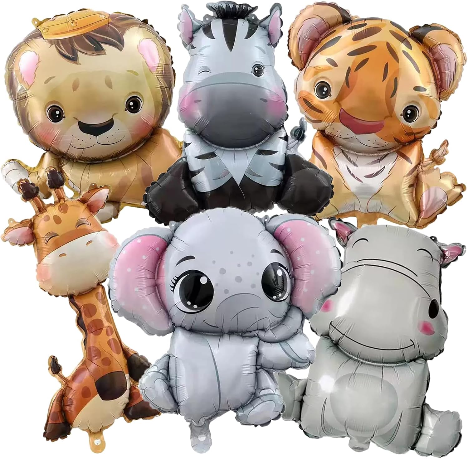 Confezione di 6 palloncini in alluminio di animali, safari giungla elio
