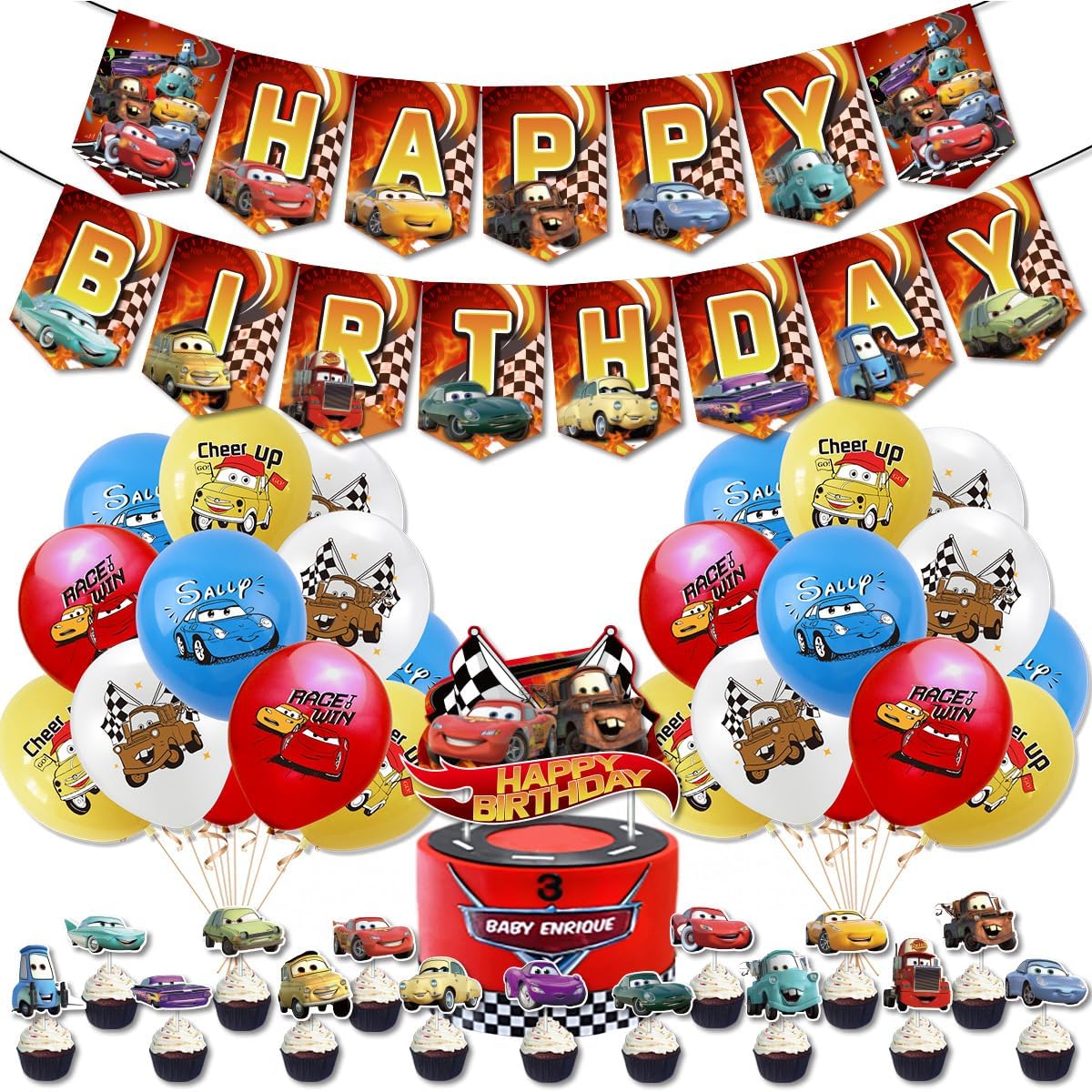 5 pezzi per decorazioni di festa di compleanno New Cars