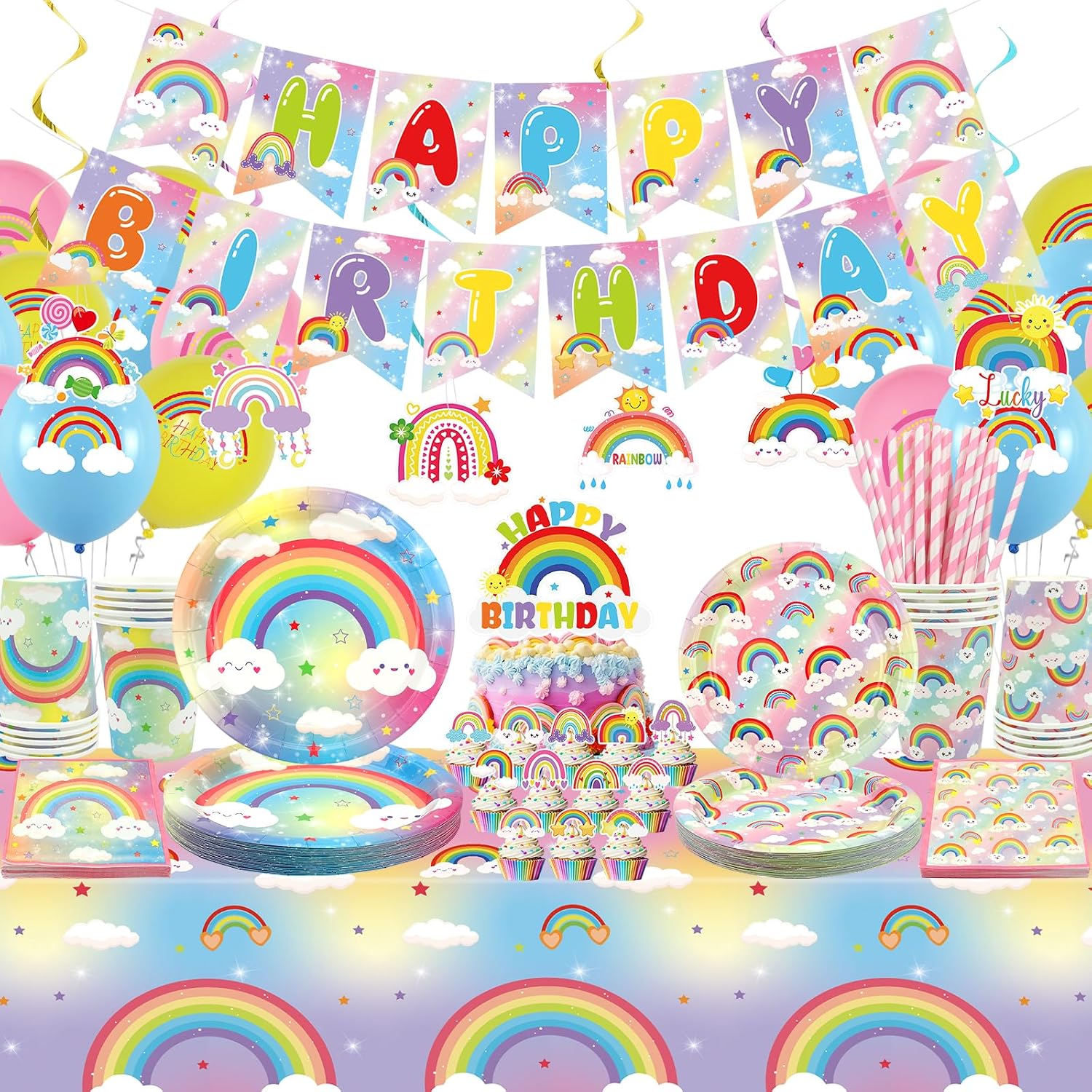Obussgar Decorazioni di Festa di Compleanno Arcobaleno