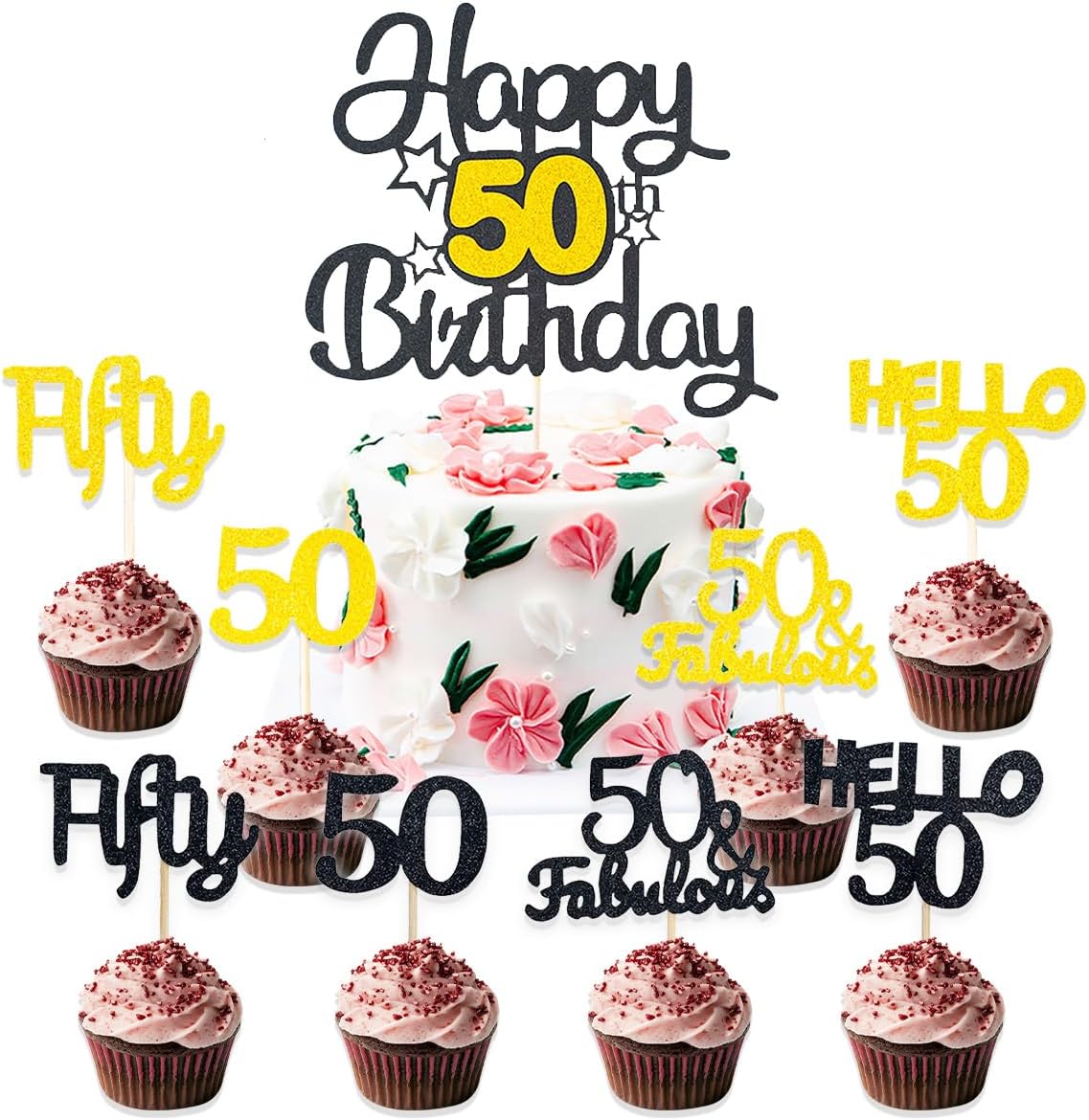 25 Pezzi di Decorazione per Torte di 50 Anni