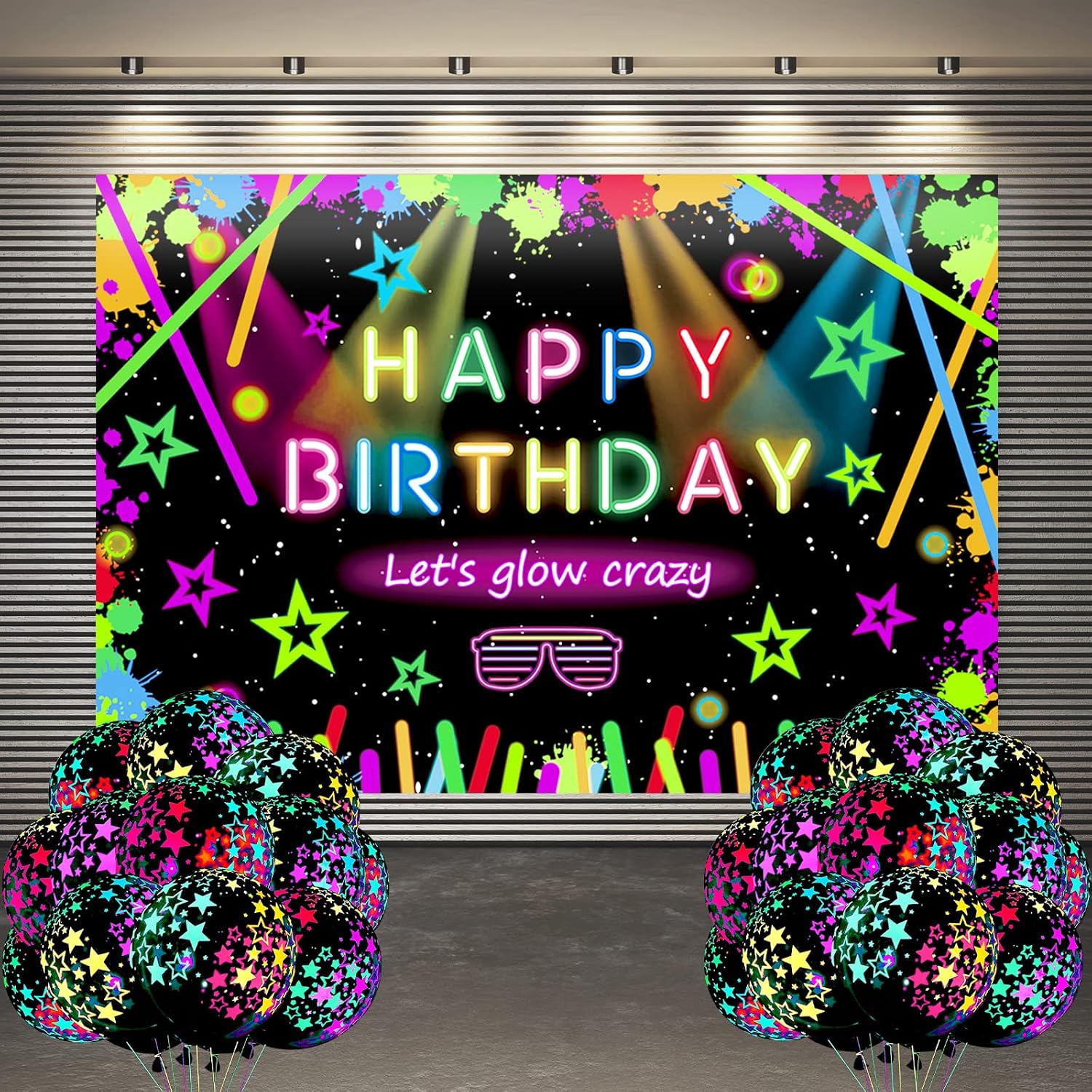 Let's Glow - Sfondo per striscione di compleanno al neon