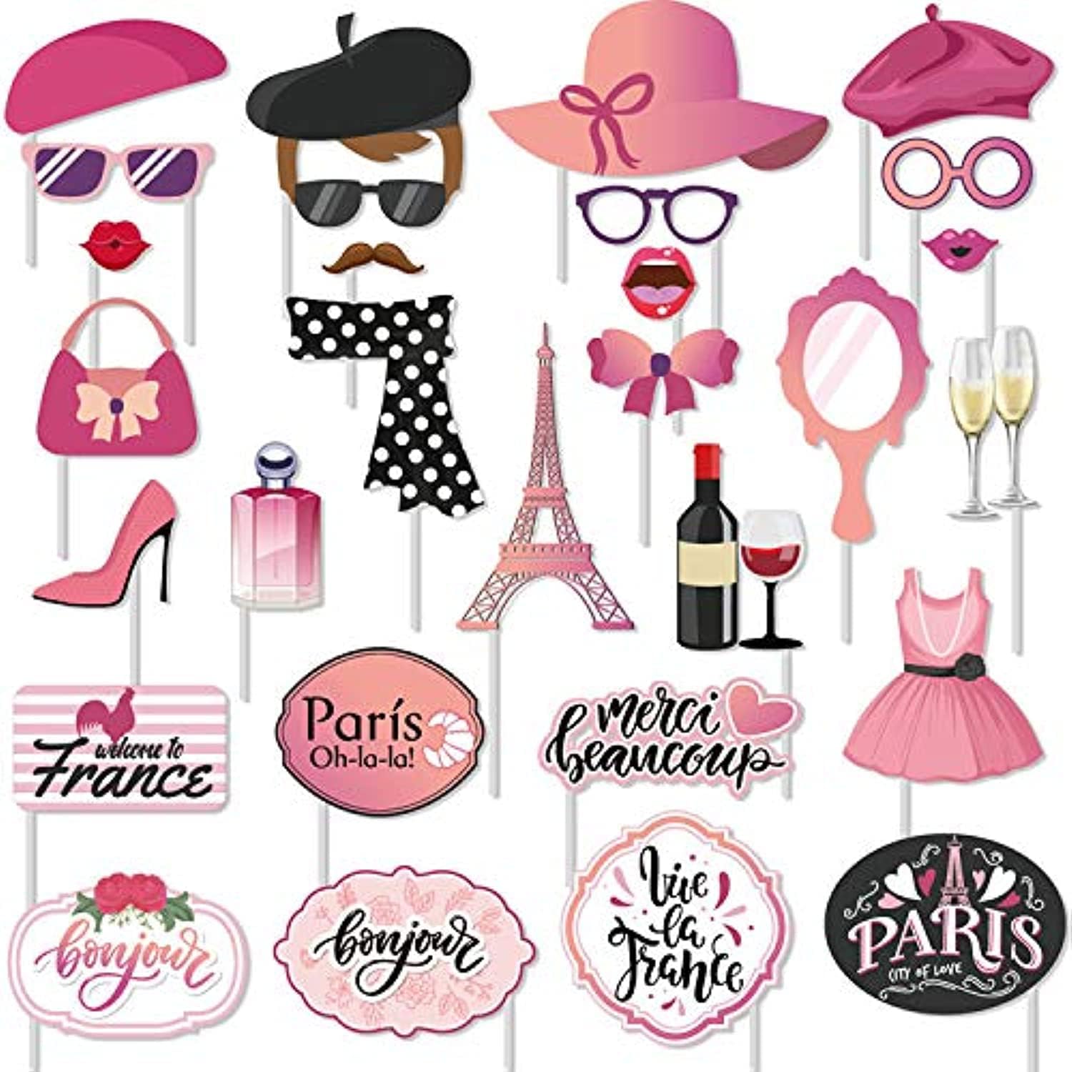 30 Pezzi Foto Props Parigi Photo Booth Party