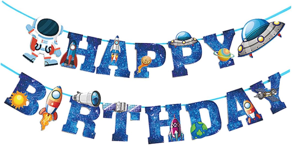 POPETPOP Bandiere di Compleanno Astronauta 2 Pezzi