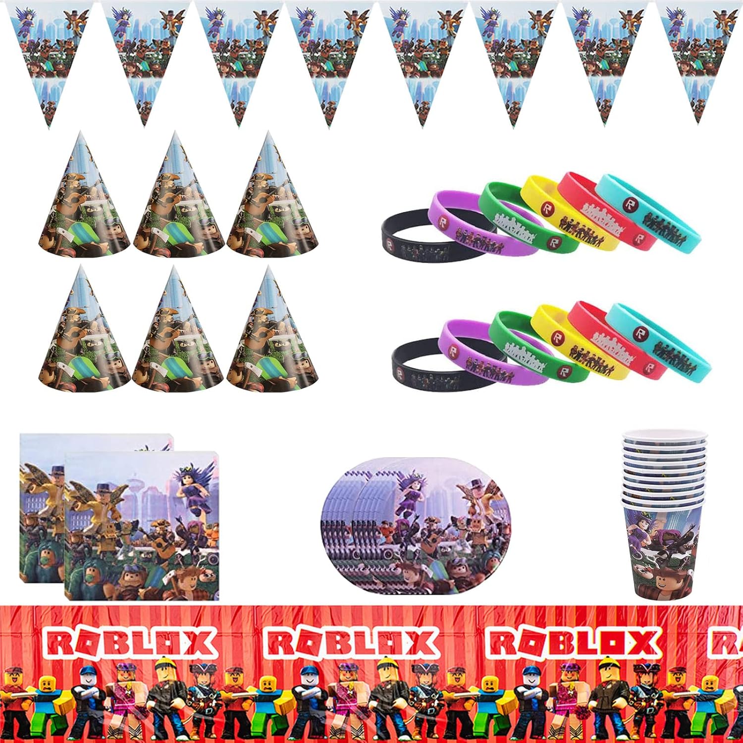 Roblox Decoración de Cumpleaños, 60 Piezas Vajilla