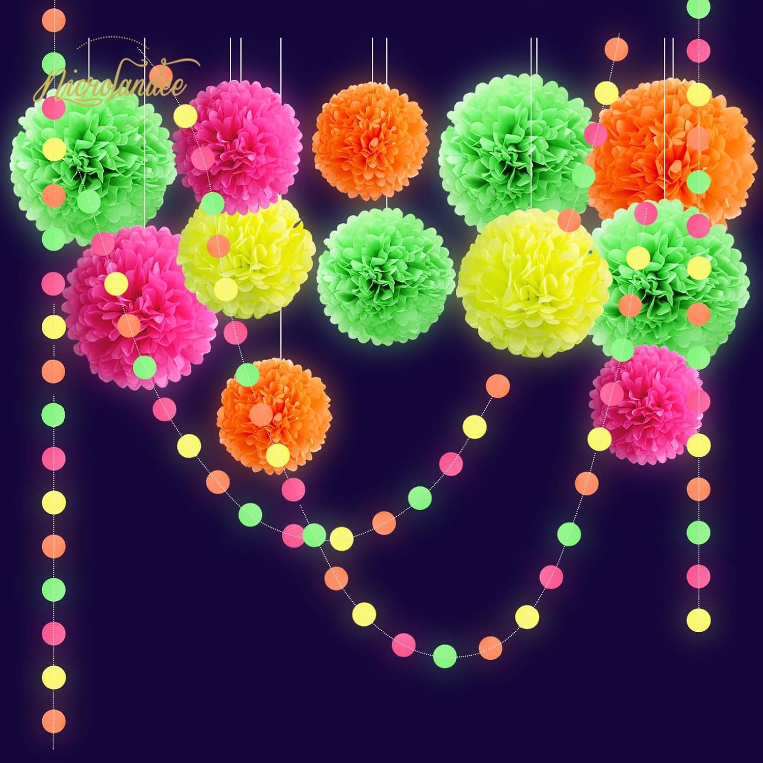 NICROLANDEE Decorazioni per feste al neon, 12 pezzi