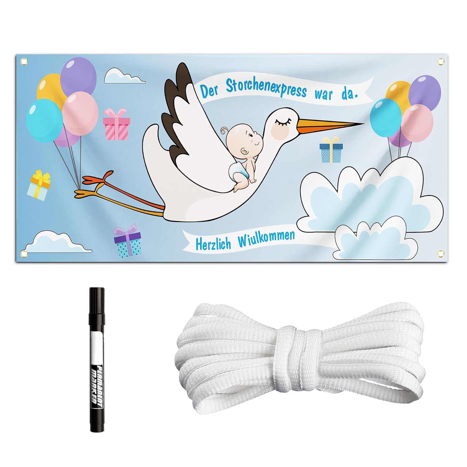 Banner Set Rattler Storch para nacimiento, 160 x 70 cm