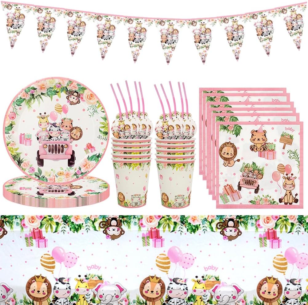 Jungle Animals Party Vajilla, 52Pcs Jungle Safari