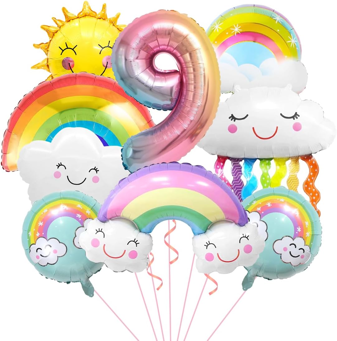 Decoraciones Arcoíris 9 Años, Globos de Nube