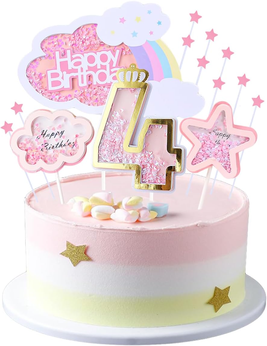 Kawailay Decoración de 4º Cumpleaños, niñas, arco iris