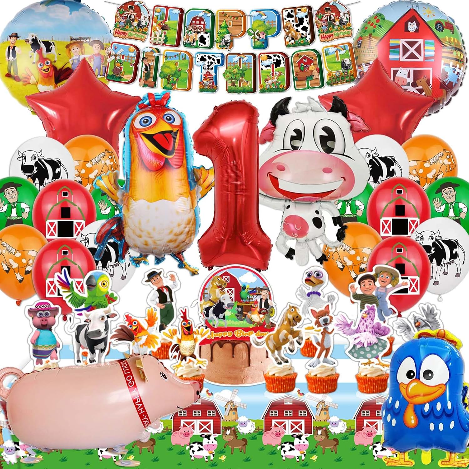 Decoración Cumpleaños Granja de Zenón 1 Año, Globos