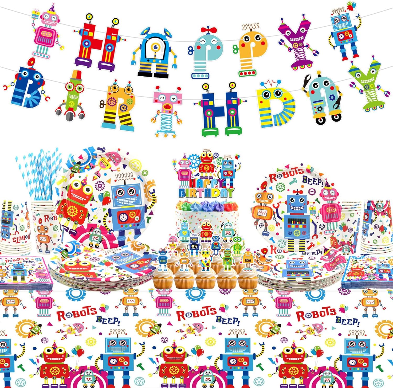 Decoración de fiesta de cumpleaños robótica: pancarta