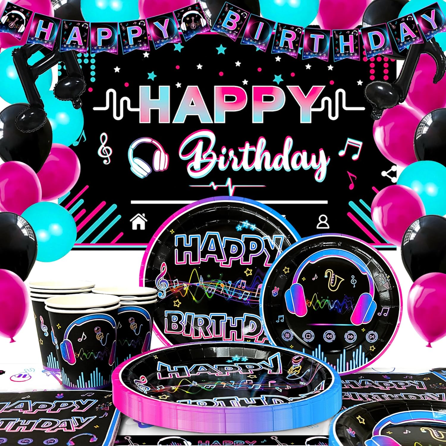Globos Fiesta Music Fondo Mantel Music Cumpleaños