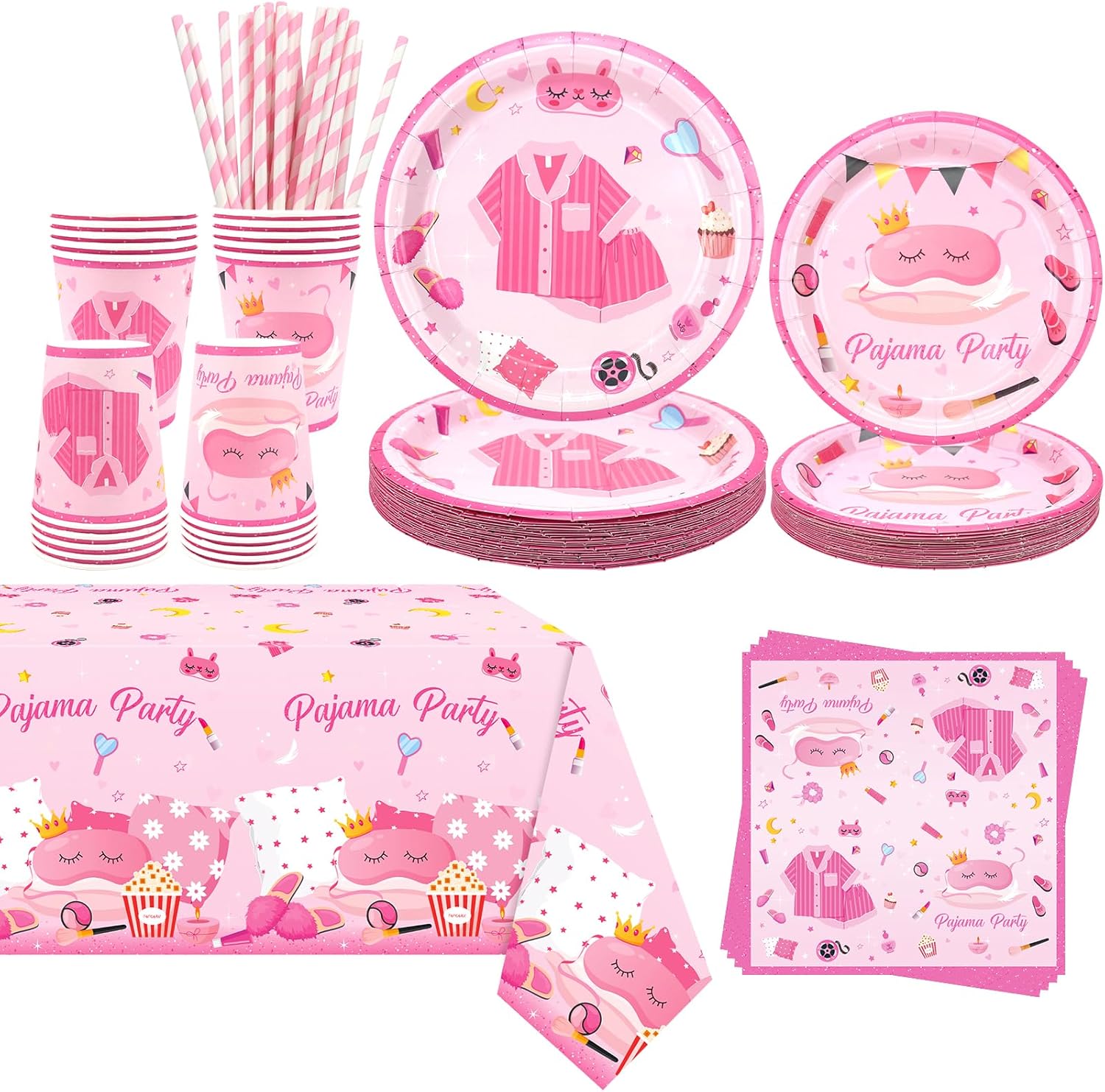 Suministros de vajilla de fiesta de cumpleaños de pijama