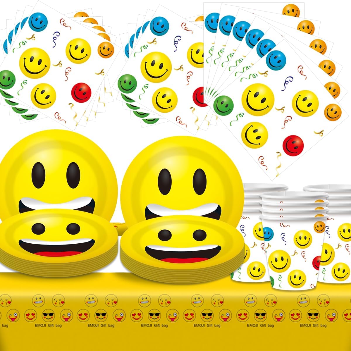 61 Pezzi Set di Stoviglie per Festa Sorriso Emoji