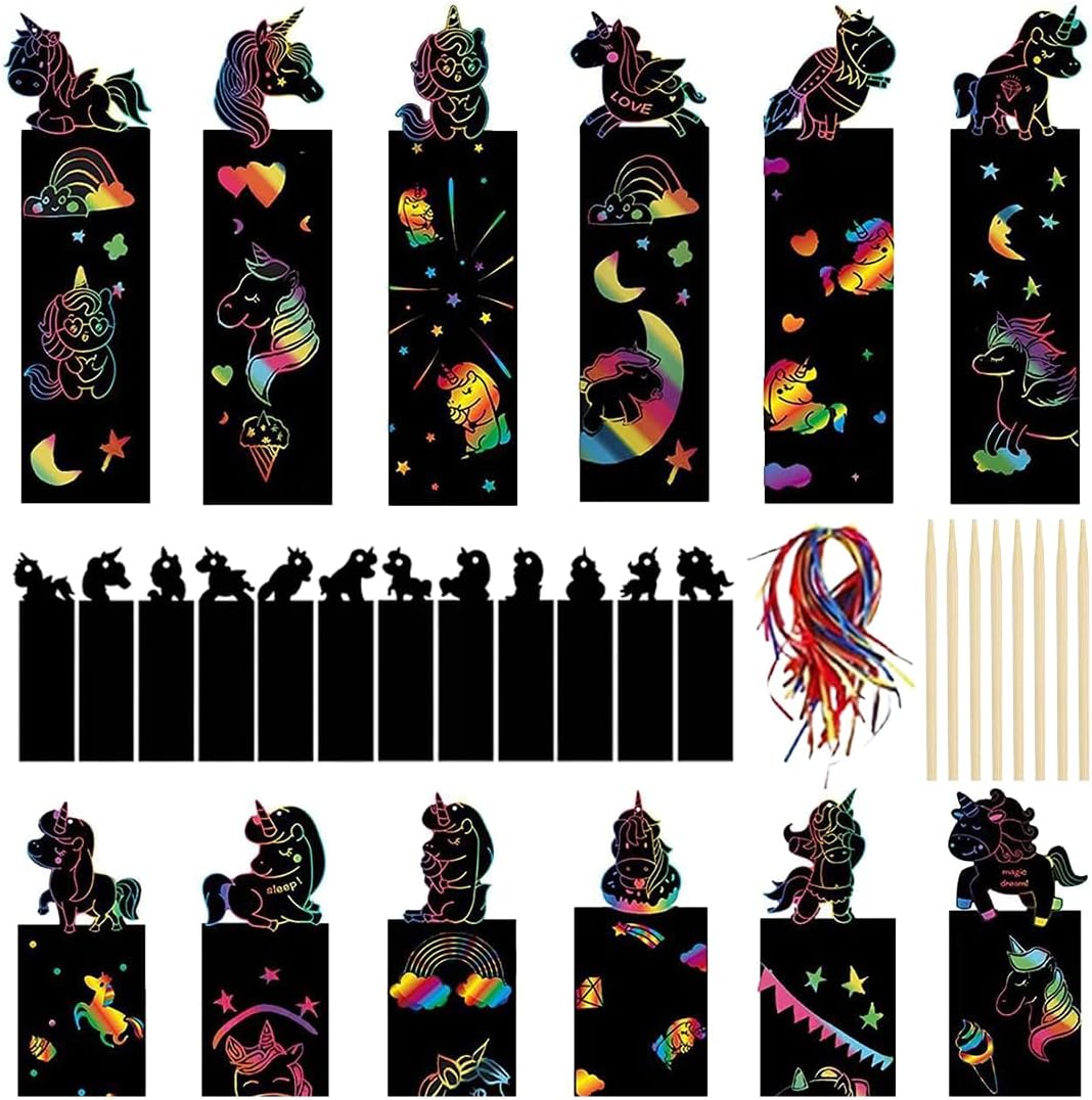 24 Piezas De Marcapáginas Scratch Art Unicornio Arcoíris