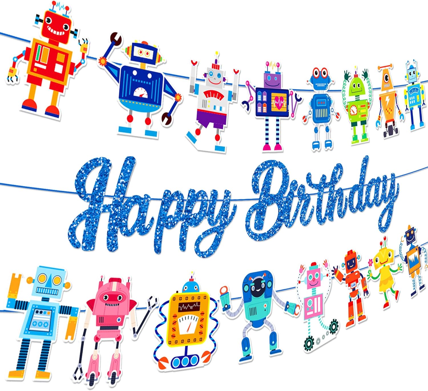 Decoración cumpleaños robot pancarta y guirnalda