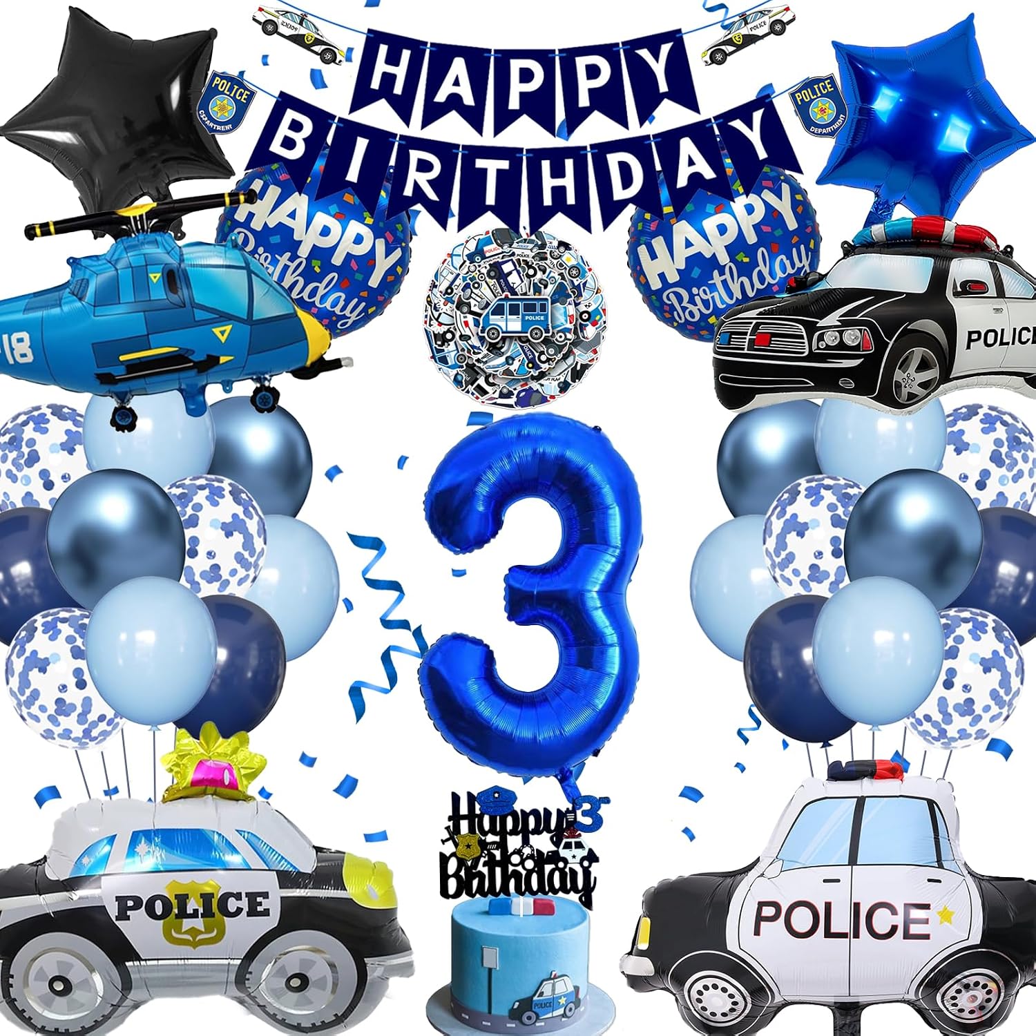 Globos policía para cumpleaños de 3 años