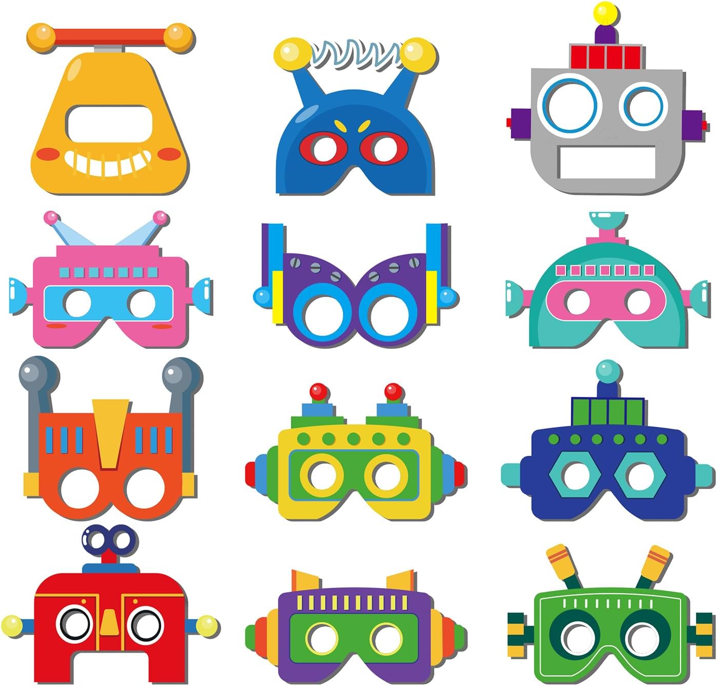 12 máscaras de robot, decoración de fiesta temática