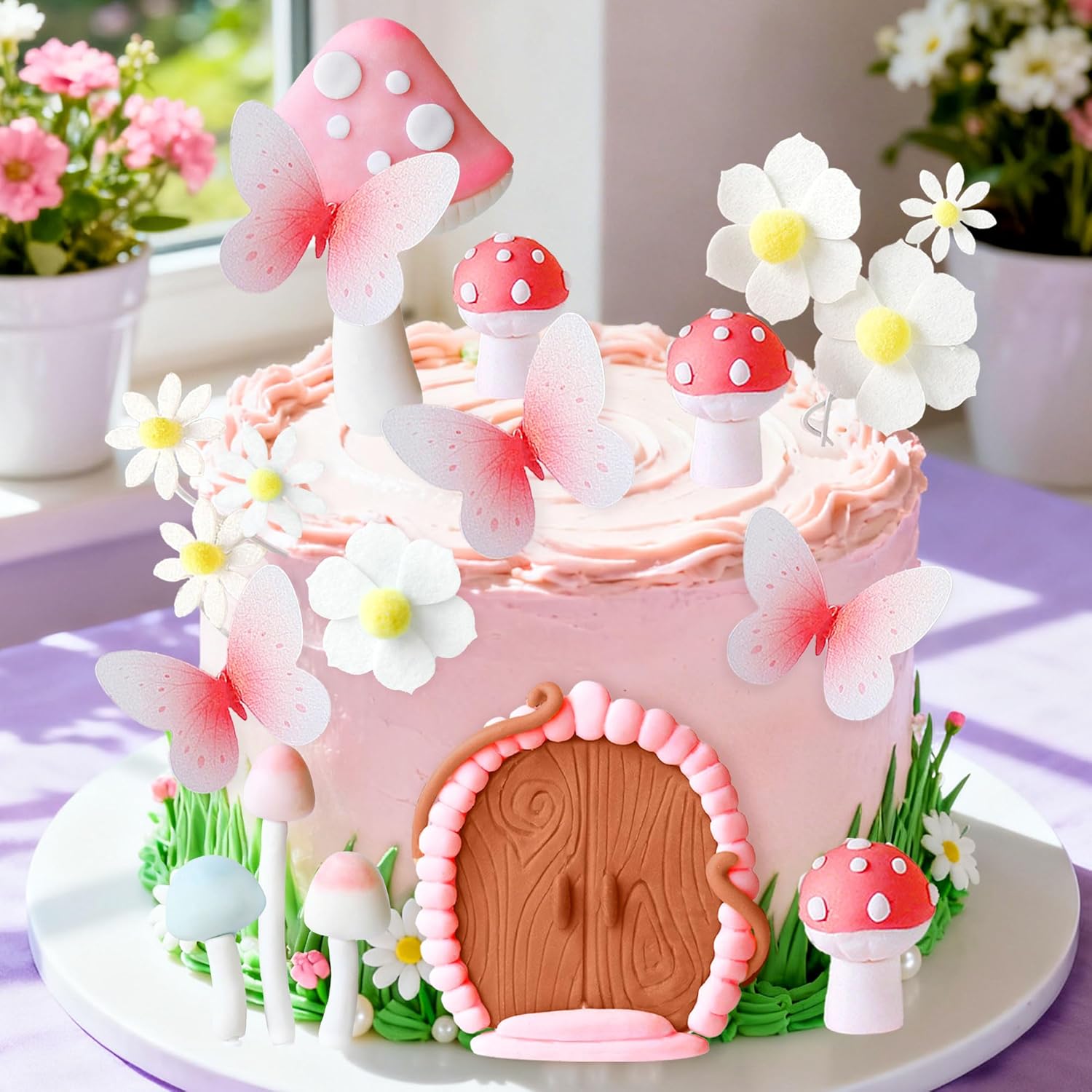 Decoración para pasteles temática cuento hadas setas cabaña